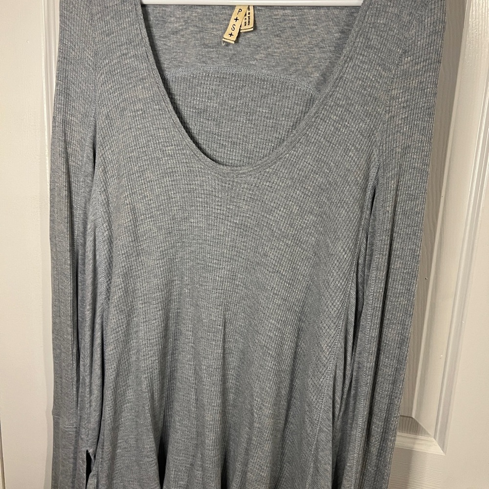 Free People Women's Gray Long Sleeve Waffle Top